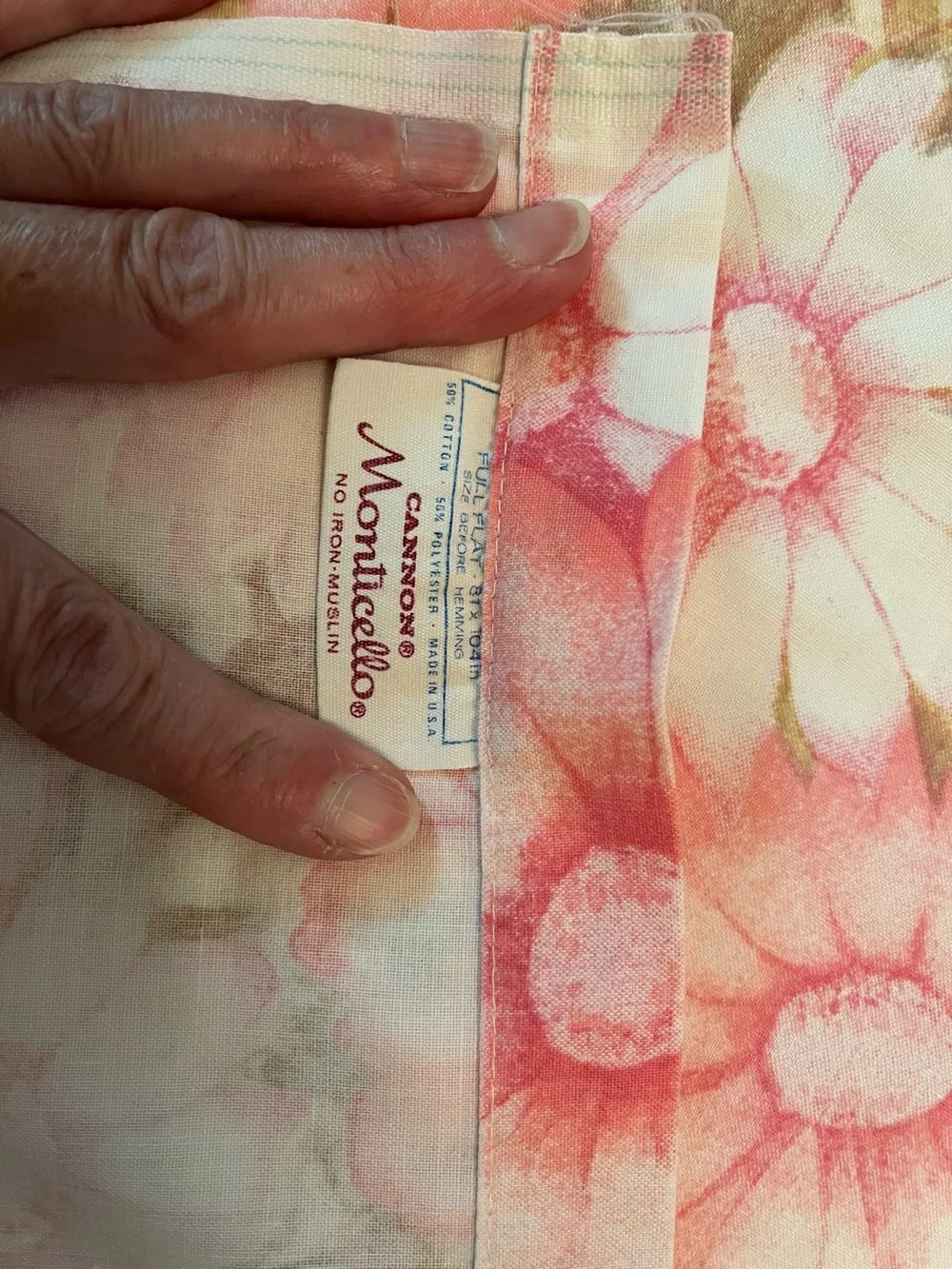 Vintage Cannon Monticello Floral Cotton flat top sheet percale